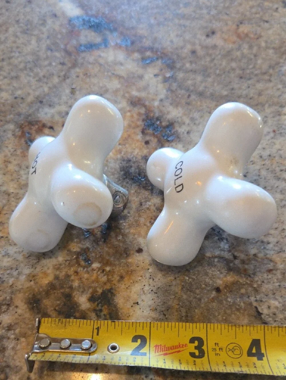 White Porcelain Cross Faucet Handles - Hot & Cold Vintage Set